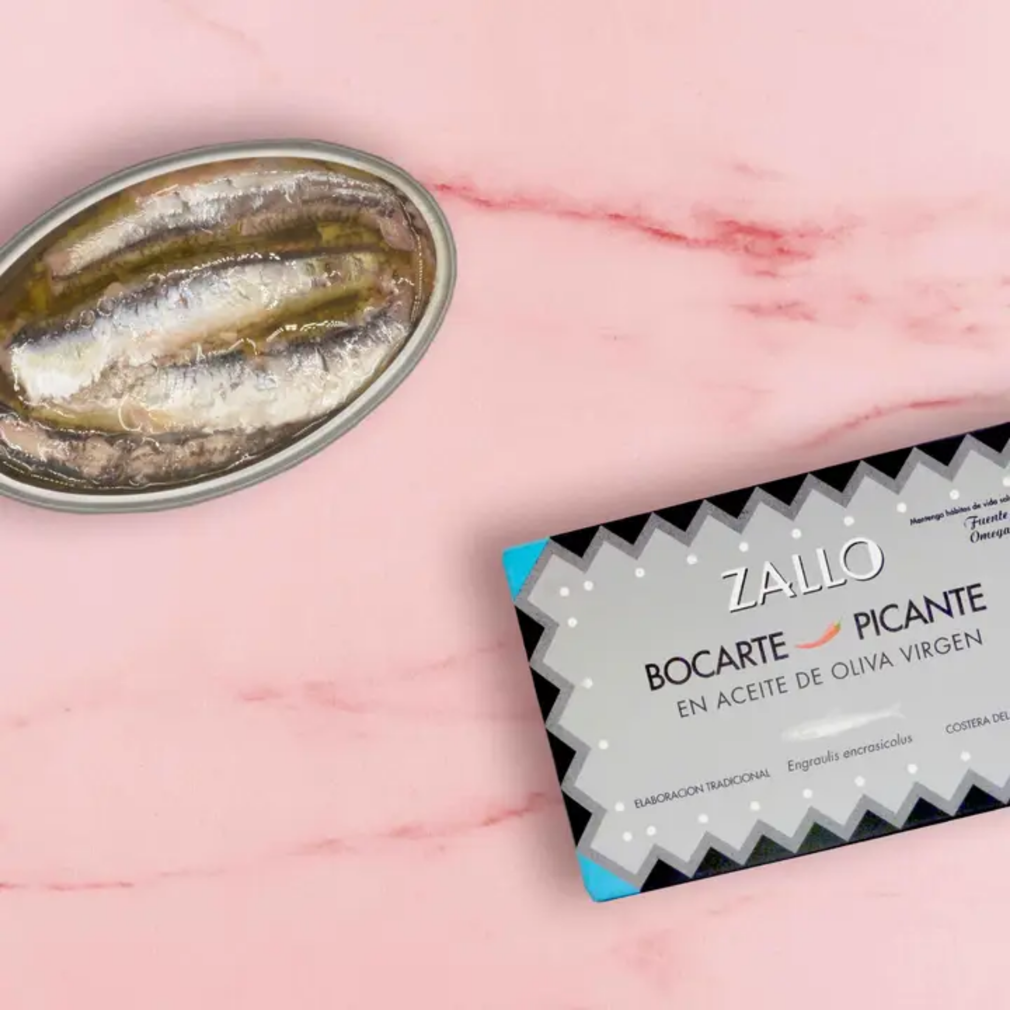 ZALLO Sardine-Style Cantabrian Anchovies (Bocarte) in Spicy Virgin Olive Oil