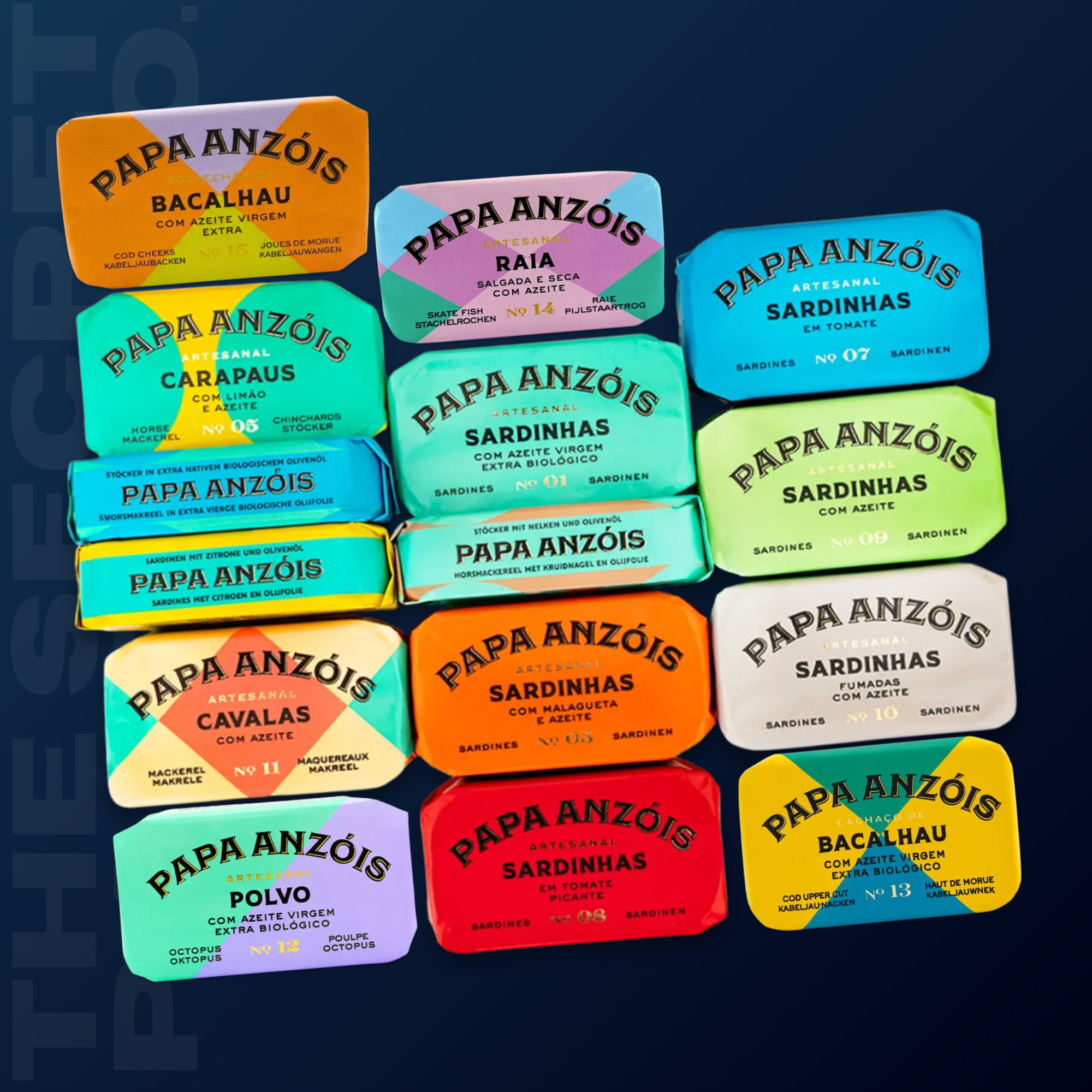PAPA ANZÓIS The Complete Collection - Sardines, Mackerel, Octopus, Cod, Skate Fish (15 Tins)