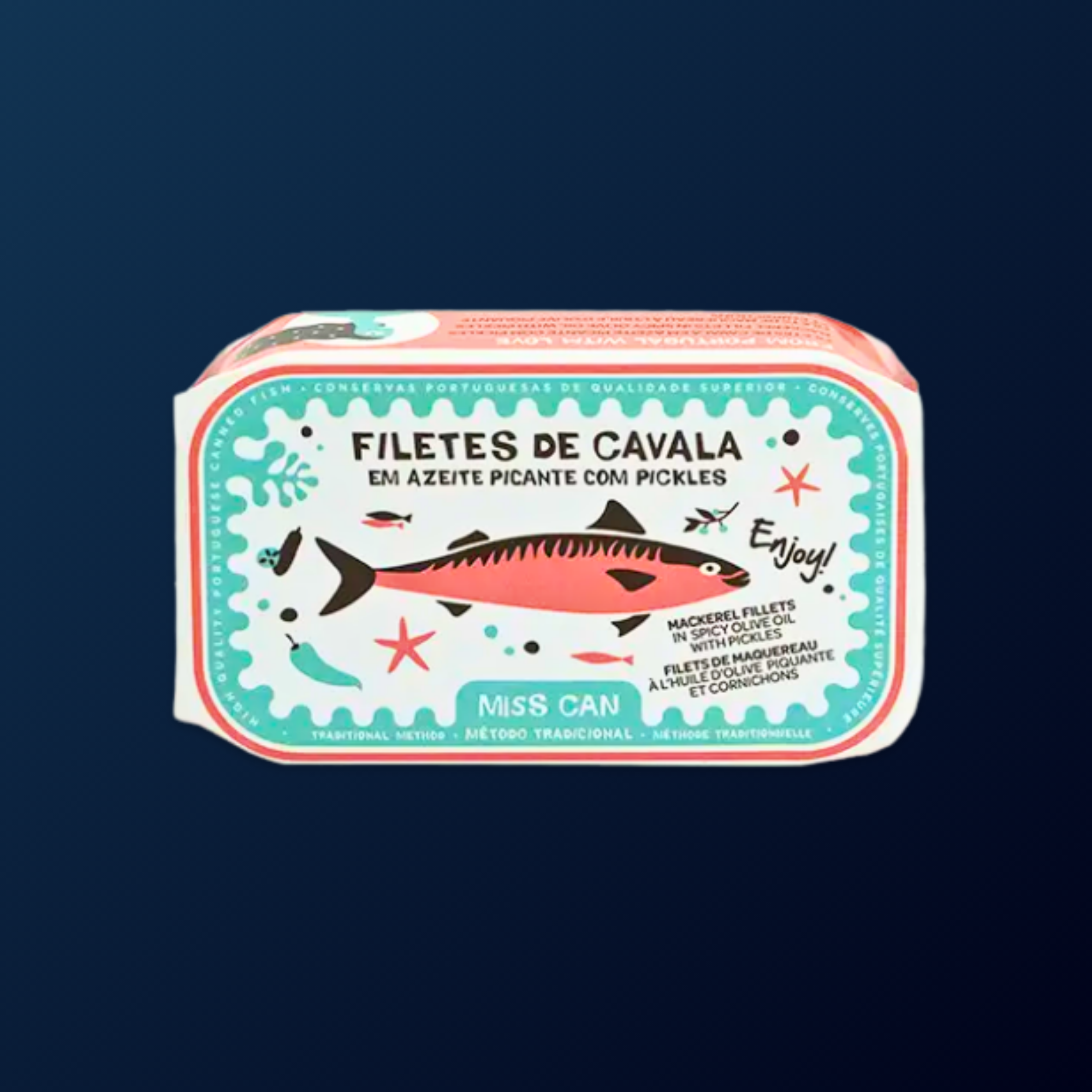 MISS CAN Mackerel Fillets in Spicy Olive Oil with Pickles